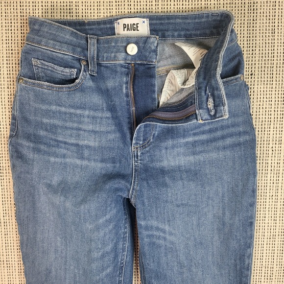 Paige Jeans Womens 26‎ Blue Accent Straight Leg Frayed Hem Stretch Denim Pants - Picture 1 of 9
